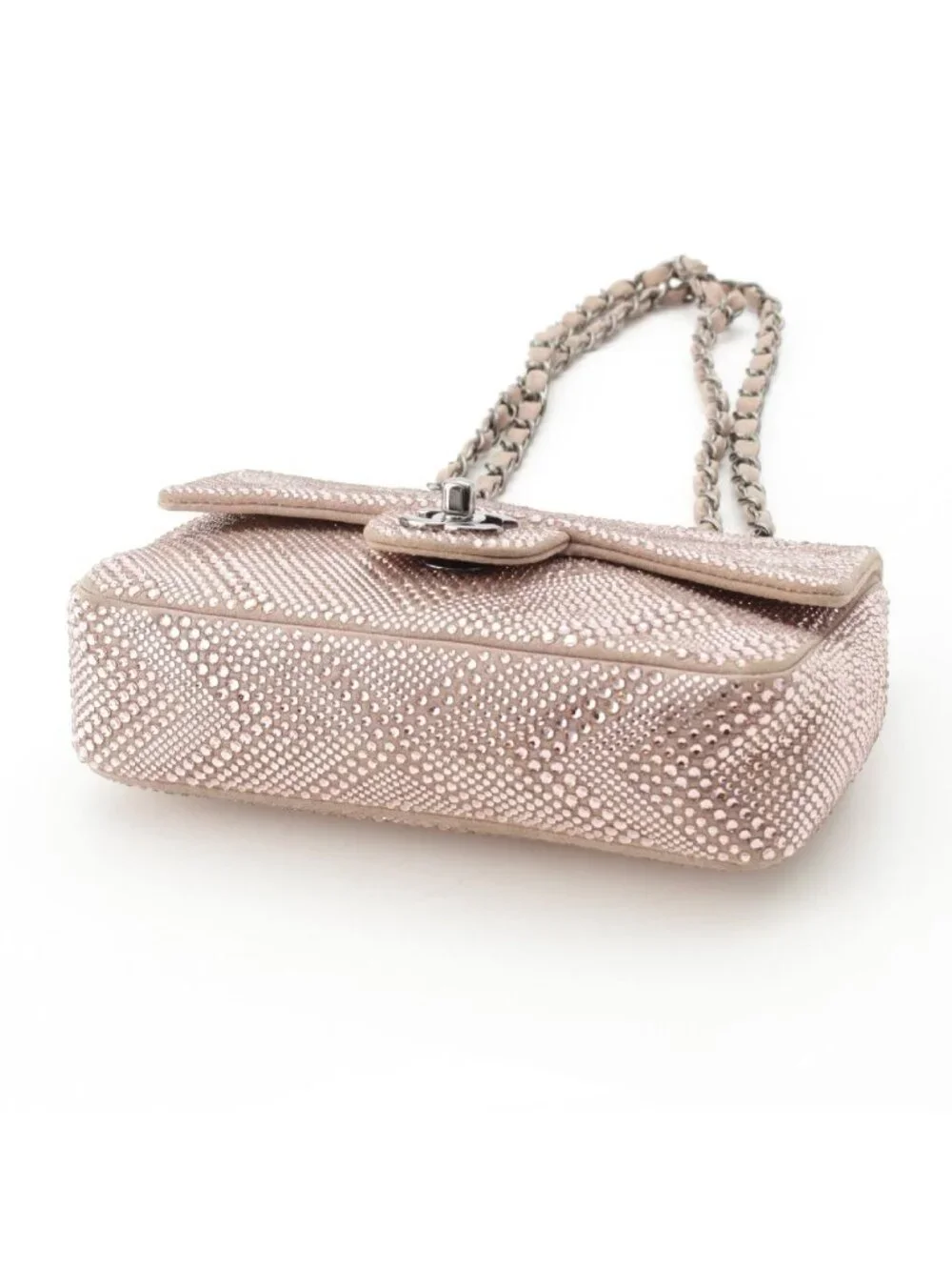 Chanel Rhinestone CC Logo Turnlock Swarovski Chain Shoulder Bag Pink